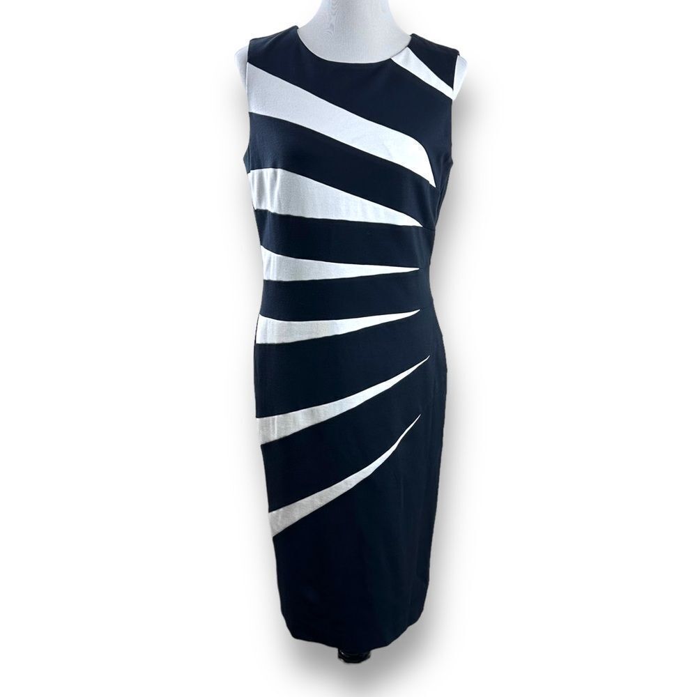 Tribal Women's 8 Sleeveless Sheath Dress Black White Colorblock Diagonal Stripe
